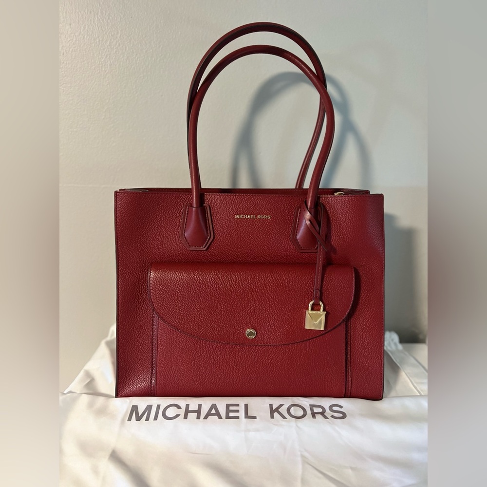 Michael Kors Red Leather Tote Bag
